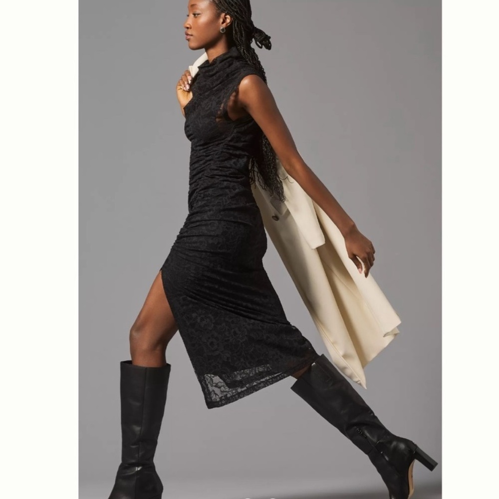 Anthropologie The Maya Lace Edition in Black mock neck midi dress size large